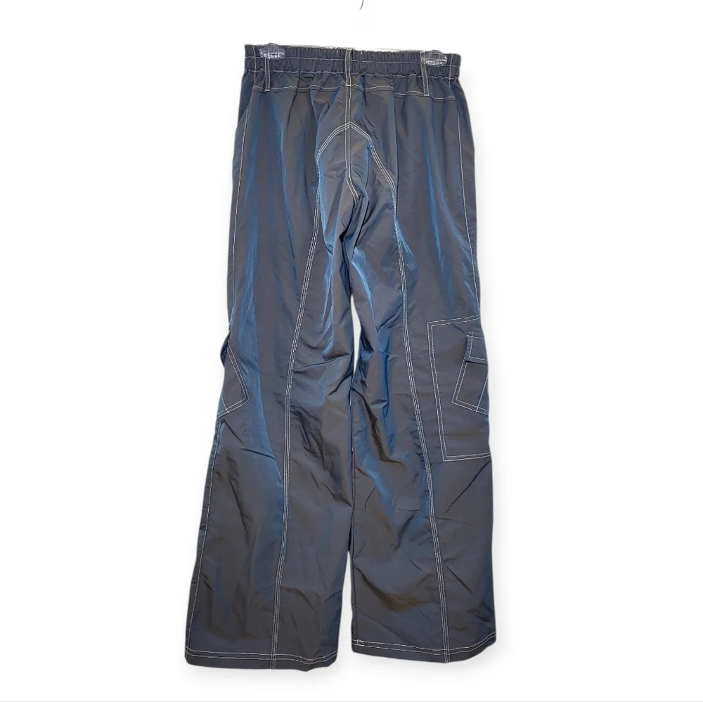 URBAN OUTFITTERS Grey Blue Shiny Wide Leg Cargo Pants XS